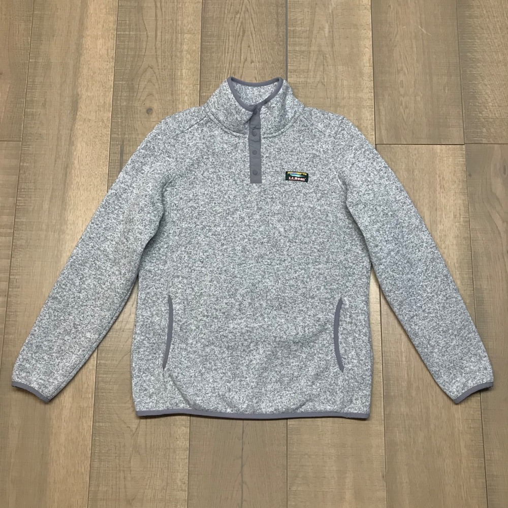 L.L. Bean Sweater Fleece Jacket Womens Size M‎ Gray Pullover Snap Knit Hiking